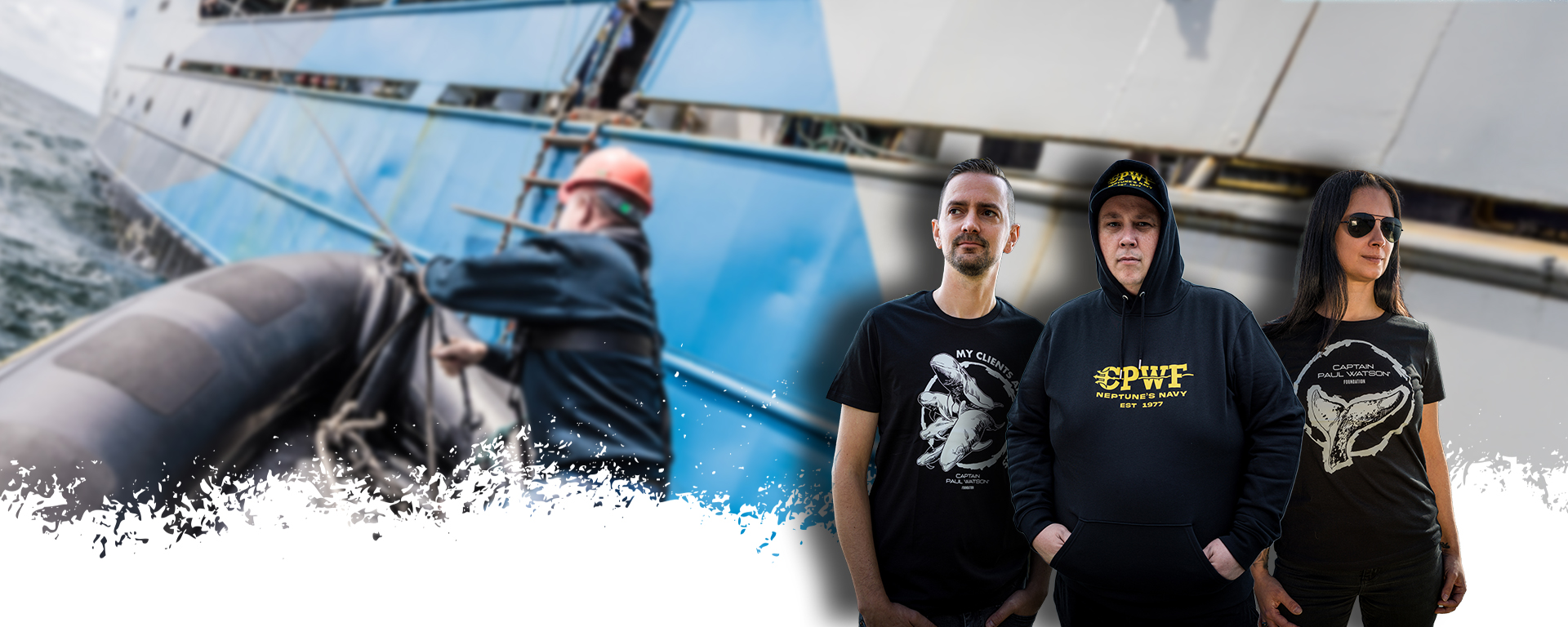 Unterstützer der Captain Paul Watson Foundation in CPWF-Kleidung